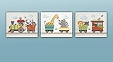 Jungle Animal Choo Choo Express. Set of Three Nursery Art Prints (8
