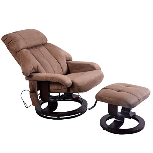 Brown Leisure Recliner Chair Ottoman W/ 8-Motor Massage Heated Swivel
