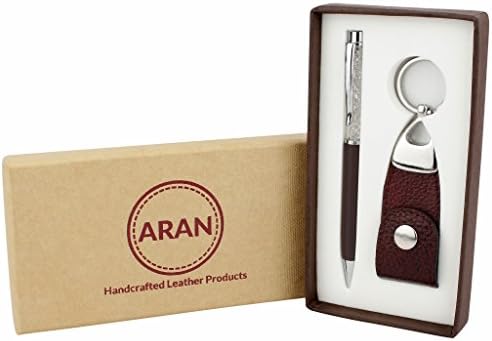 Mens Leather Gift Set with Key Chain and Pen (Madrid Brown)