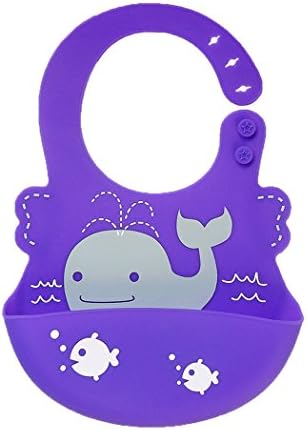 Waterproof Soft Silicone Baby Bib Easily Wipes Clean Comfortable Spend Less Time Cleaning after Meals For Babies or Toddlers (purple whale)