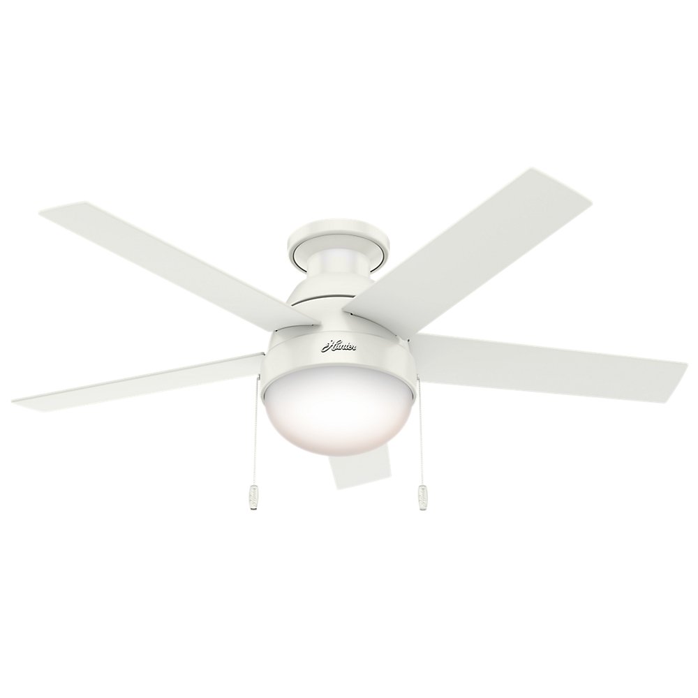 Hunter Indoor Low Profile Ceiling Fan with light and pull chain control - Anslee 46 inch, White, 59269