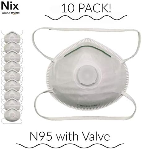 Dust Masks N95, Disposable and NOISH approved, valved with double strap, 10 Pack, particulate respirator, Protection of respiratory system. Use for anyone exposed to airborne particles