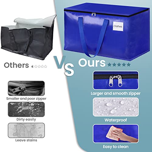 HomeHacks Moving Bags Heavy Duty with Strong Zippers and Handles Collapsible Moving Supplies, Storage Totes for Packing & Moving Storing 93L,8-Pack, Blue
