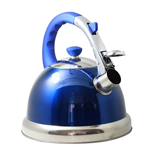 Riwendell 3.2 Quart Whistling Tea Kettle Stainless Steel Bell Shape StoveTop Teapot (GS-04555HY-3L, Blue)