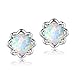 Hypoallergenic Flower Stud Earrings Women White Fire Opal Gemstone Earring White Gold Plated Jewelry Gift Ladies