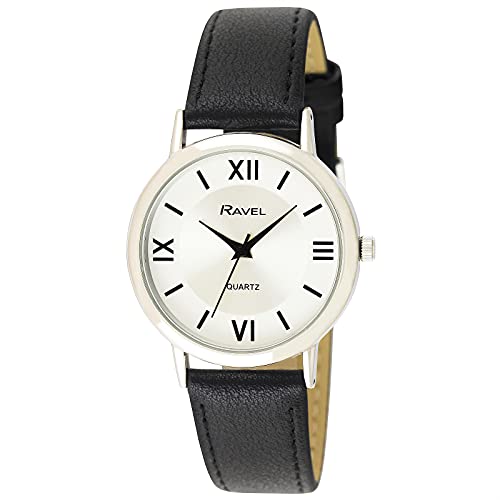 Ravel Women's Classic Round Everyday Watch with Roman Numerals - Black/Silver Tone