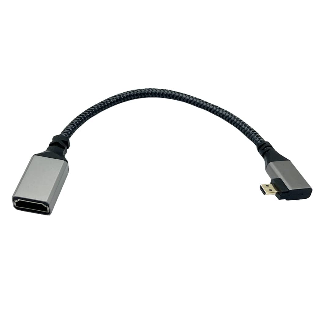 LiKuCo Micro HDMI to HDMI Adapter Cable 4K 8 Inch Angle Micro HDMI Male to HDMI Female Type D HDMI 2.0 Braided Converter Connectors Support 4K for Raspberry Pi 4, HERO 7/6/5, Cameras (Right Angled)