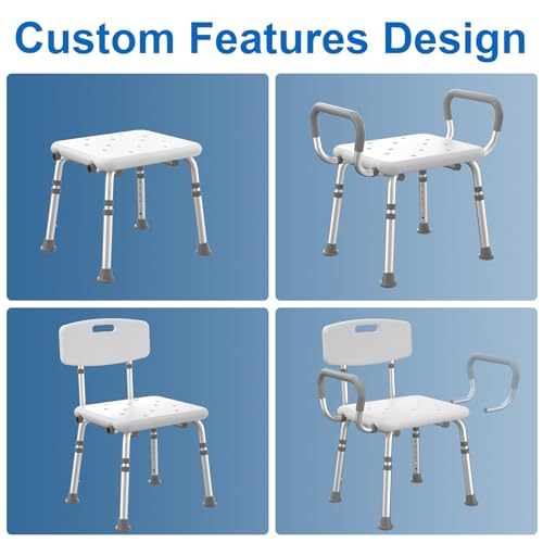 HOMLAND Shower Chair for Inside Shower with Arms and Back, 500 lbs Heavy Duty Shower Seat for Bathtub, Height Adjustable Safety Bath Seat for Elderly, Adults, Handicap and Disabled, White