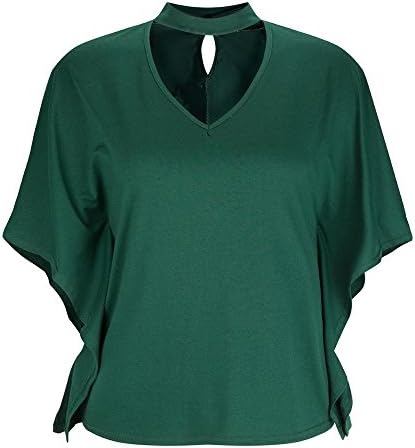 Amzmem Womens Summer Batwing Sleeve Loose Fit Choker V Neck Tunic Tops T Shirt