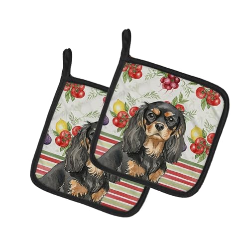 Caroline's Treasures Black and Tan Cavalier Spaniel Vegetables Pair of Pot Hold…