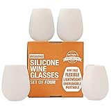 Silicone Wine Glasses - Set of 4 - Unbreakable Outdoor Rubber Wine Cups: 14 oz, Clear Silicone. 100% Dishwasher Safe - Shatterproof Glass for Travel, Outdoor, Picnic, Pool, Boat, Camping