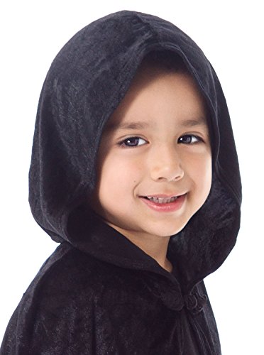 Little Adventures Deluxe Black Velvet Cloak/Cape with Lined Hood for Children - L/XL (5-9 Yrs)