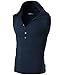 Ohoo Mens Slim Fit Hooded Sleeveless Hoodie Henley Button Ribbed Tank Top