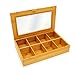 Bamboo Tea Box Storage Organizer With See Through Lid, 8 Adjustable Chest Compartments, Natural Bamboo Wooden Finish Tea Bag Organizer