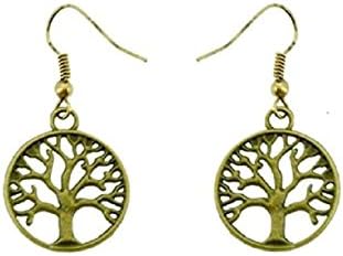 Bronze Brass Tree of Life Charm Love Zen Gift Reiki Buddha Life Creation Yoga Dangle Earrings