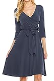 KLKD Women's Solid Self-tie Surplice Dress Made In USA