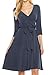 KLKD Women's Solid 3/4 Sleeve Knee Length Wrap Dress Made In USA
