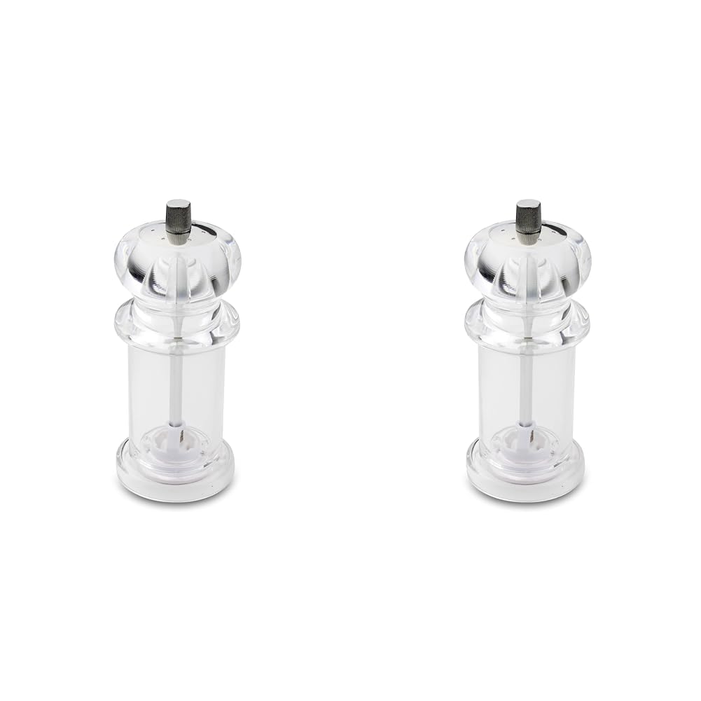 Combination Pepper Mill and Salt Shaker 2-in-1, Durable Non-Corrosive Ceramic Gears, 14.5cm - Clear Acrylic (Pack of 2)