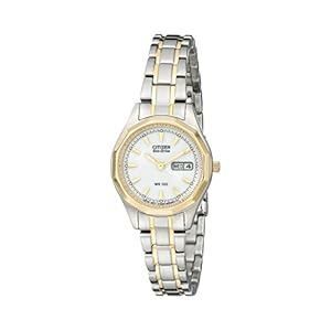 Citizen Women’s Eco-Drive Dress Classic Watch in Two-tone Stainless Steel, White Dial (Model: EW3144-51A)