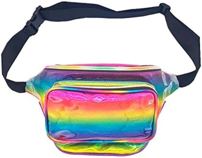 CHAOM Women Hologram Laser Waist Bag Fashion Waterproof Shiny Neon Fanny Pack Bum Bag Travel Purse (Rainbow)