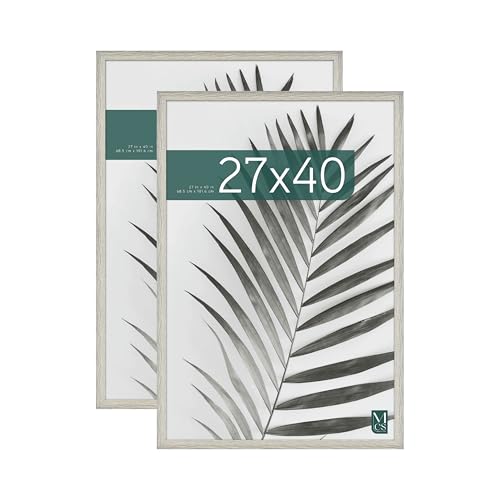 MCS Studio Gallery Movie Poster Frame 27x40 Gray Woodgrain, Vertical & Horizontal Wall Hanging Large Picture Frame for Photos, Artwork & Custom Posters (2-Pack) Image