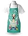 Lunarable Nursery Apron, Pug Dog in Bathtub Grooming Salon Service Shampoo Rubber Duck Pets in Cartoon Style Image, Unisex Kitchen Bib Apron with Adjustable Neck for Cooking Baking Gardening, Teal
