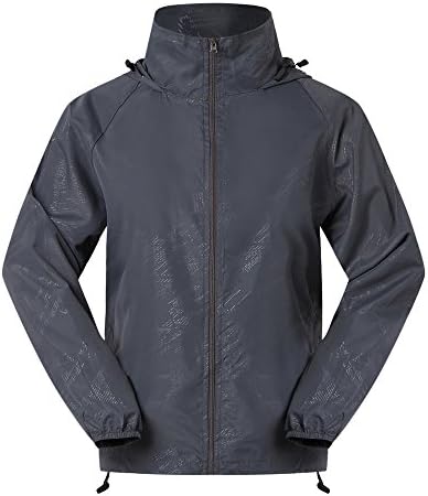Cheering Men's Windbreaker Lightweight Jacket Super Quick Dry UV Protect Coat Grey L