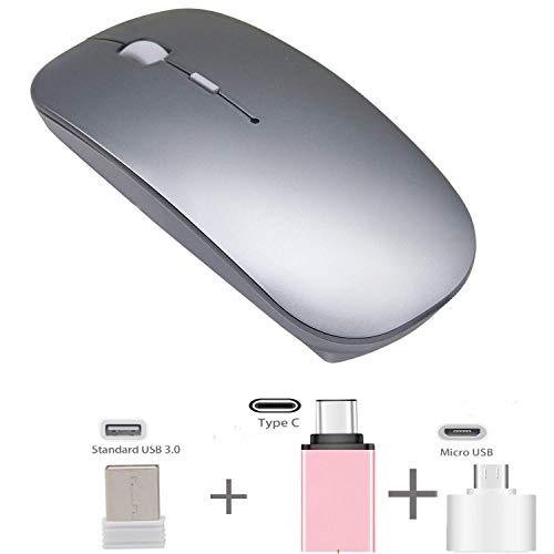 Silent Wireless Mouse for Laptop – Azmall 2.4GHz Rechargeable Cordless Mouse with USB and Type-C Receiver,Slim Size and Long Battery Life, Ideal for Work, Study and Gaming