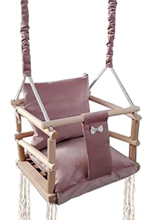 Iso Trade Babyschaukel Kinderschaukel Holz Stoff Babysitz Baby Schaukel zum Aufhängen 3 in 1 Rosa Grau 8336 , Farbe:Rosa