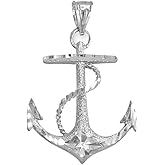 American Heroes Textured 925 Sterling Silver Fouled Anchor Pendant Necklace with Rolo Chain and Pendant only