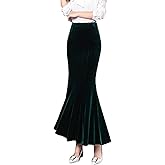 ebossy Women's High Waist Bodycon Velvet Fishtail Mermaid Maxi Skirt Evening Party