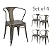 Devoko Metal Chair Indoor-Outdoor Tolix Style Kitchen Dining Chairs Stackable Arm Chairs Set of 4 (Gun)