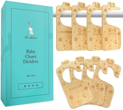 RubyRoo Wooden Baby Closet Dividers - 7 Piece Set For Newborn To 24 Months Nursery Organization