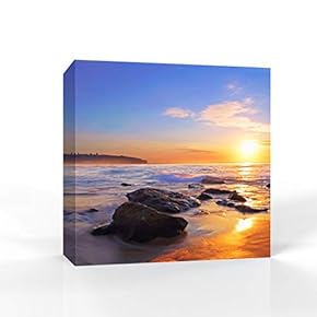 Canvas Wall Art Seaside at Dusk Pictures Home Wall Decorations for Bedroom Living Room Paintings Canvas Prints Framed - 12x12 inches