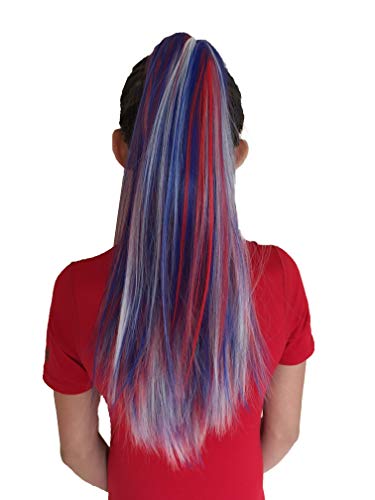 Clip on in Color Hair Extensions Hair Accessories for Girls Women Kids – Temporary & Not Messy Hair Chalk – Great for Parties, Dress up, Doll Hair Birthday Gift for girls 4-12 (Red White Blue)