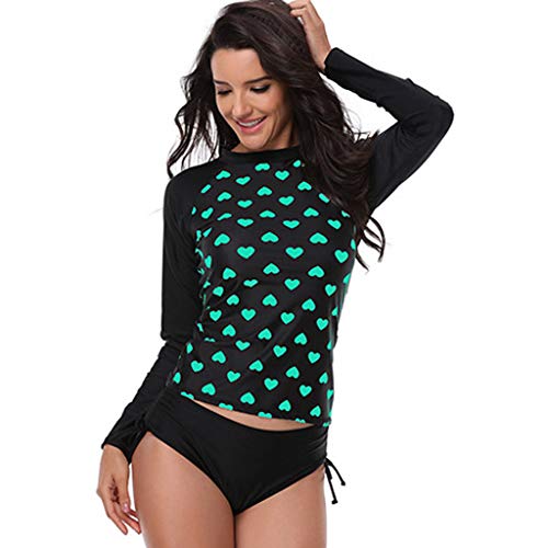 YEZIJIN Women Long Sleeve Rash Guard Print Quick-Drying Surfing Swimwear Sport Two Piece Shorts Swimsuit for Teens