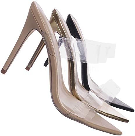 Aquapillar Lucite Strap Mule Sandal - Women Pointed Toe High Heel Clear Strap
