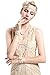 BABEYOND Women's Flapper Dresses 1920s V Neck Beaded Fringed Great Gatsby Dress (Large, Beige)