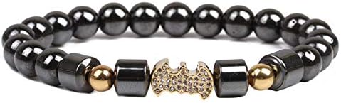 Magnetic Bracelet Natural Black Gallstone Beaded Bracelet Batman Bracelet Men 8mm
