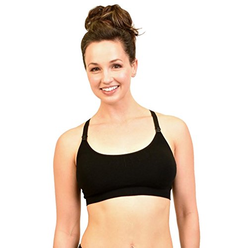 bamboobies Maternity Seamless Yoga Nursing Bra for Breastfeeding with Extender, Black, Medium