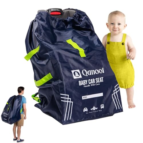 Qanoot Infant Car Seat Travel Bag for Airplane - Durable Gate Check Bag for Car Seats that fits easily on Convertible Car Seats, Infant Carriers & Booster Seats (Backpack, Blue)