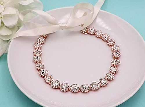 Rose Gold Crystal Wedding Ribbon Headband