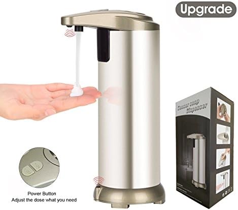 Soap Dispenser, Automatic Touchless Hands Free Fingerprint Resistant Stainless Steel Soap Dispenser, IR Infrared Motion Sensor Hand Free Dish Soap Dispenser for Bathrooms or Kitchen (Upgrade)