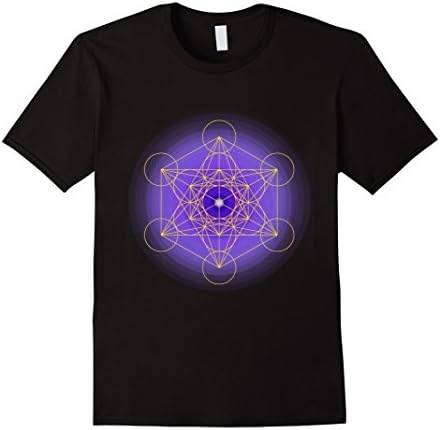 Mens Metatron's Cube Gold &amp; Purple Sacred Geometry T-Shirt Large Black