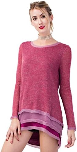Easel Women's Bohemian Boho Long Ruffled Sweater (Large, Faded Plum 2)