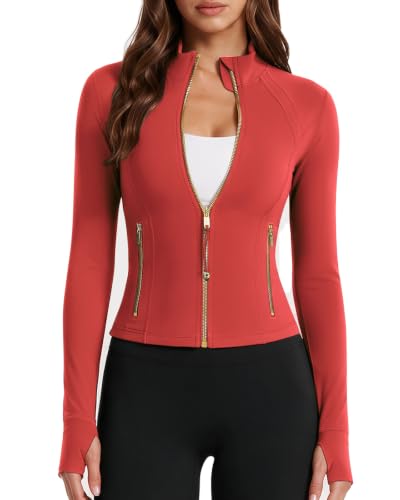 SUUKSESS Women Golden Zipper Cropped Jackets with Thumb Holes… at Amazon