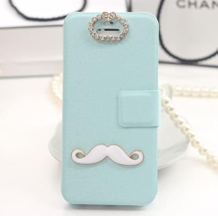 Amazon Co Jp Iphone5c ケース かわいい ヒゲ モチーフ ハート ラインストーン 手帳型 シルク調 レザー キャラクター デコ スマホ アイフォン 携帯 Iphoneケース カバー ブルー ホーム キッチン