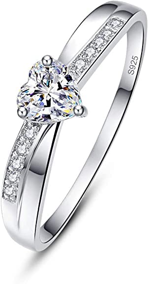 AVECON Promise Rings for Her 925 Sterling Silver Womens Heart Cut Cubic Zirconia Eternity Wedding Solitaire Engagement Ring Size T 1/2