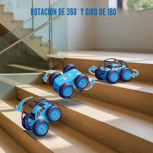 MaxTronic Amphibious Remote Control Stunt Car, Dual USB-C Charging for Car and Controller, 2.4 GHz, 360° Laps and Adjustable LED Lights, 15 km/h, RC Toy Boys and Girls Ages 3 to 12