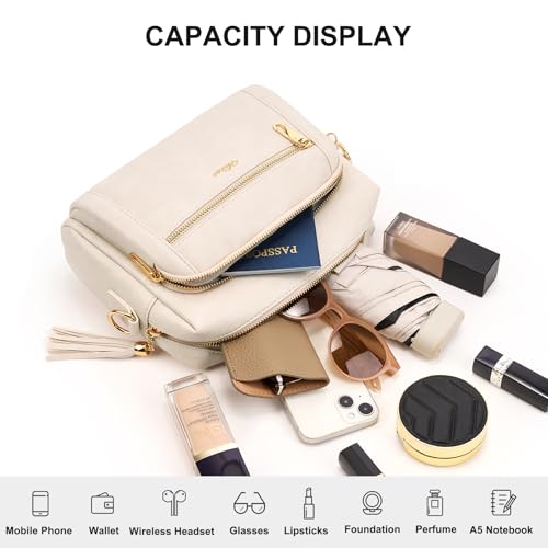 HILAEX Women's Anti-Theft Crossbody Bags with 4 Compartments, PU Leather with Adjustable and Wide Removable Strap